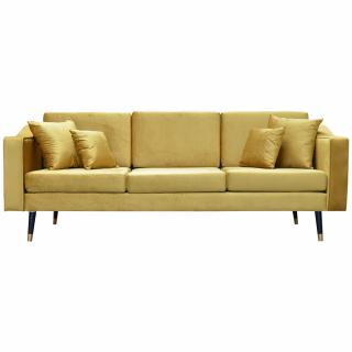 Sofa 3-osobowa w kolorze miodowym na metalowych złotych nogach