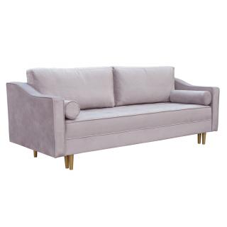 Sofa 3-osobowa w kolorze różowym na drewnianych nogach