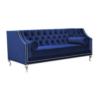 Sofa chesterfield w kolorze granatowym na metalowych srebrnych nogach