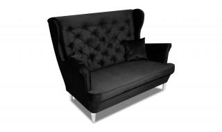 Sofa uszak welurowa czarna Royal Velvet na drewnianych nogach