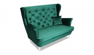 Sofa uszak welurowa zielona Royal Velvet na drewnianych nogach