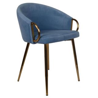 Welurowe krzesło w kolorze niebieskim na metalowych nogach
