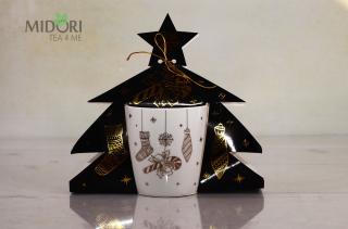 Kubek świąteczny z porcelany, upominek na Mikołajki - Złote ozdoby