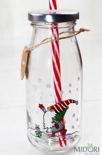 Świąteczna butelka ze słomką - upominek dla dziecka - Mikołaj z gwiazdką