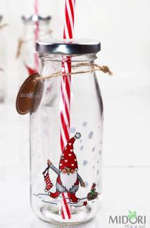 Świąteczna butelka ze słomką - upominek dla dziecka - Mikołaj ze skarpetą