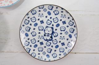 Talerze płaskie w kotki, Lucky Cat Plate, Tokyo Design Studio - Niebieski