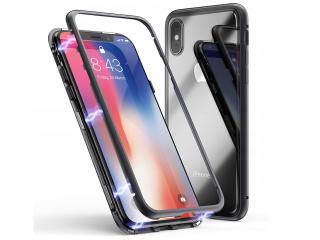 MAGNETYCZNE ETUI DO IPHONE X ALUMINIUM + SZKŁO CZARNE