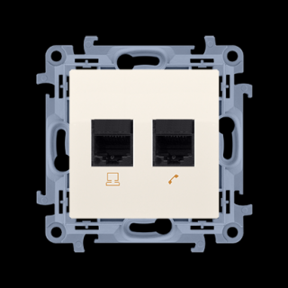 Gniazdo komputerowe podwójne RJ45 kat.6 ekranowane kremowe Simon10  C62E.01/41