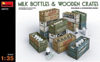 Akcesoria do dioram - butelki na mleko oraz drewniane skrzynki. Plastikowy model do sklejania w skali 1:35 z firmy MiniArt nr 35573