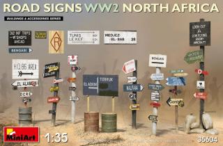 Akcesoria do dioram - znaki drogowe / drogowskazy z okresu WWII Afryka Północna. Plastikowy model do sklejania w skali 1:35 z firmy MiniArt nr 35604