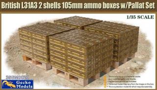 Gecko Models 35GM0020 British L31A3 2 shells 105mm ammo boxes w/Pallet Set 1/35