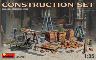 MiniArt 35594 Construction Set Ladders, Table, Buckets, Bricks, Cart, Anvil, Beams, Jack Stand  Tools
