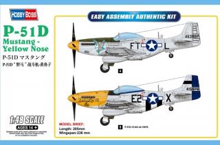 Plastikowy model amerykańskiego samolotu myśliwskiego North American P-51D Mustang Yellow Nose do sklejania w skali 1:48 z firmy Hobby Boss nr 85808