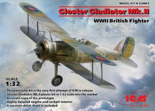 Plastikowy model brytyjskiego myśliwca Gloster Gladiator Mk.II do sklejania w skali 1:32 z firmy ICM nr 32041