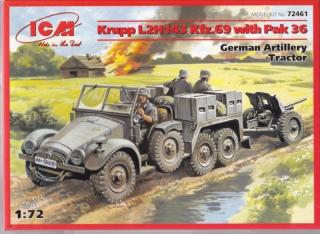 Plastikowy model ciężarówki Krupp L2H143 Kfz.69 z PaK 36 1:72 ICM 72461