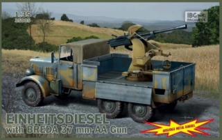 Plastikowy model ciężarówki wojskowej Einheitsdiesel z działkiem Breda 37mm  do sklejania w skali 1:35 z firmy IBG Models nr 35005
