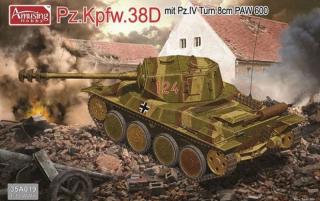 Plastikowy model czołgu Panzer 38D z Pz.IV Turm 8cm PAW 600 do sklejania w skali 1:35 z firmy Amusing Hobby nr 35A019