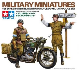 Plastikowy model motocykla BSA M20 i figurki do sklejania w skali 1:35 z firmy Tamiya nr 35316