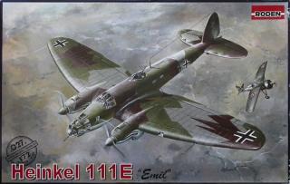 Plastikowy model niemieckiego bombowca Heinkel He 111E do sklejania w skali 1:72 z firmy Roden nr katalogowy 027