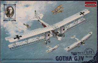Plastikowy model niemieckiego średniego bombowca z WWI Gotha G.IV do sklejania w skali 1:72 z firmy Roden nr katalogowy 011