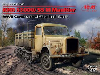 Plastikowy model niemieckiej półgąsienicowej ciężarówki wojskowego KHD S3000/SS M Maultier do sklejania w skali 1:35 z firmy ICM nr 35453