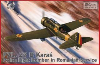 Plastikowy model polskiego samolotu PZL. 23 B Karaś w służbie rumuńskiej do sklejania w skali 1:72 z firmy IBG Models nr 72510