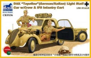 Plastikowy model samochodu sztabowego DAK Fiat Topolino wraz z figurkami do sklejania w skali 1:35 z firmy Bronco Models nr CB35156