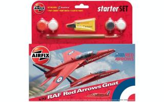 Plastikowy model samolotu akrobatycznego, zestaw RAF Red Arrows Gnat do sklejania w skali 1:72 z firmy Airfix nr A55105 zestaw modelarski z farbami, klejem i pędzelkiem.