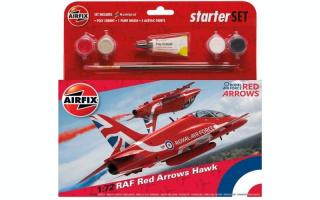 Plastikowy model samolotu akrobatycznego, zestaw RAF Red Arrows Hawk do sklejania w skali 1:72 z firmy Airfix nr A55202C zestaw modelarski z farbami, klejem i pędzelkiem.