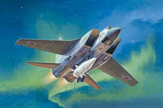 Plastikowy model samolotu MiG-31Bm z pociskiem balistycznym KH-47M2. Model myśliwca do sklejania w skali 1:72 z firmy Trumpeter nr 01697