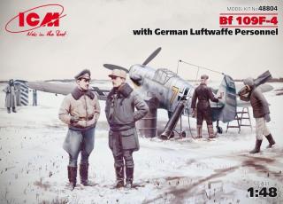 Plastikowy model samolotu myśliwskiego Messerschmitt Bf 109F-4 z figurkami personelu Luftwaffe do sklejania w skali 1:48 z firmy ICM nr 48804