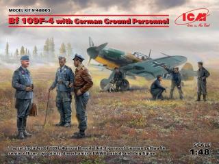 Plastikowy model samolotu myśliwskiego Messerschmitt Bf 109F-4 z figurkami personelu naziemnego do sklejania w skali 1:48 z firmy ICM nr 48805