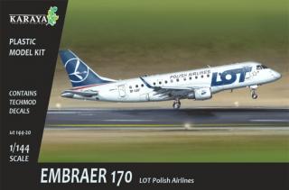 Plastikowy model samolotu pasażerskiego Embraer 170 LOT 1:144 Karaya 144-20