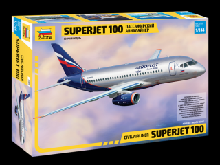 Plastikowy model samolotu Sukhoi Superjet 100 do sklejania w skali 1-144 z firmy Zvezda nr katalogowy 7009