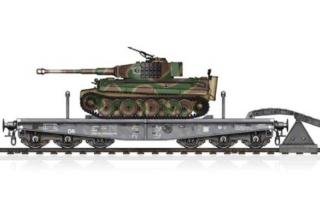 Plastikowy model wagonu platformy typ SSyms 80 i czołg Tiger I - Hobby Boss 82934