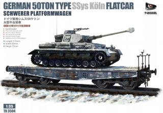 T-Model TK3504 German 50ton Type SSys Koln Flatcar Schwerer Platformwagen 1/35