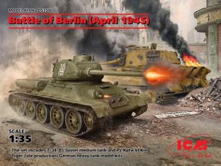Zestaw Bitwa o Berlin kwiecień 1945, w zestawie dwa czołgi: T-34/85 oraz King Tiger do sklejania w skali 1:35 z firmy ICM nr DS3506