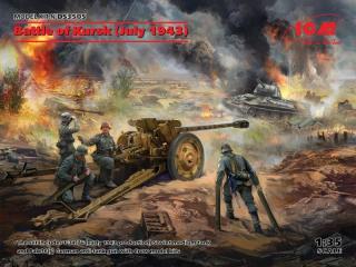 Zestaw Bitwa o Kursk lipiec 1943, w zestawie czołg T-34/76 działo PaK 36(r) oraz4  figurki żołnierzy do sklejania w skali 1:35 z firmy ICM nr DS3505