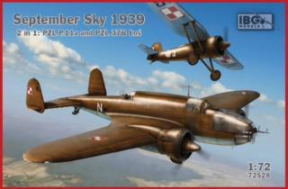 Zestaw modelarski 2 w 1 - Wrzesień 1939 - 2 polskie samoloty do sklejania: PZL P.11A oraz PZL 37B Łoś w skali 1:72 z firmy IBG Models nr 72528.