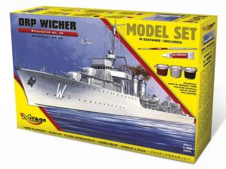 Zestaw modelarski z farbami do sklejania - polski niszczyciel ORP Wicher Wz.35 1:400 nr katalogowy 840095