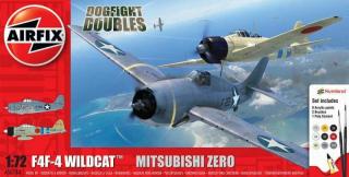 Zestaw modelarski z farbami do sklejania samoloty F4F-4 Wildcat i Mitsubishi Zero 1:72 Airfix A50184