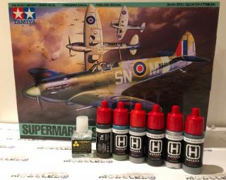 Zestaw modelarski z farbami i klejem - model samolotu Supermarine Spitfire Mk.Vb do sklejania (Tamiya 61033) skala 1:48