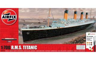 Zestaw modelarskiz farbami, klejem i pędzelkami - plastikowy model RMS Titanic do sklejania w skali 1:700 z firmy Airfix nr A50164A