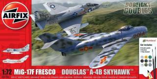 Zestaw z farbami i klejem - dwa plastikowe modele samolotów do sklejania: MiG-17F Fresco i Douglas A-4B Skyhawk - model Airfix nr A50185 w skali 1:72
