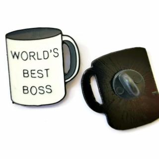 Przypinka Kubek Biały Worlds Best Boss Buton Metal Pin 1