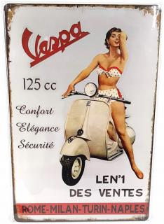 Vespa 125Cc Vintage Tablica Blacha Ozdobna