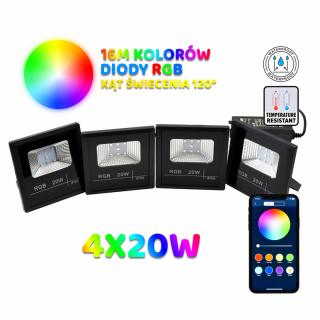 ZESTAW 4 KOLOROWYCH REFLEKTORÓW ZEWNĘTRZNYCH IP66 LED NICETAI Z APLIKACJĄ