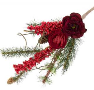 Gałązka świąteczna STROIK róża głóg sosna RED 50 cm