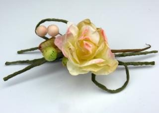 Róża STROIK z ozdobami Cream/Pink sztuczne kwiaty - Stroik