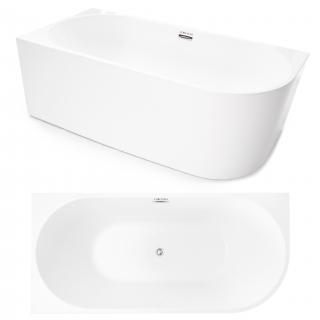 Wanna wolnostojąca przyścienna NAROŻNA PULA LEWA 170 x 80 cm biała system przelewowy